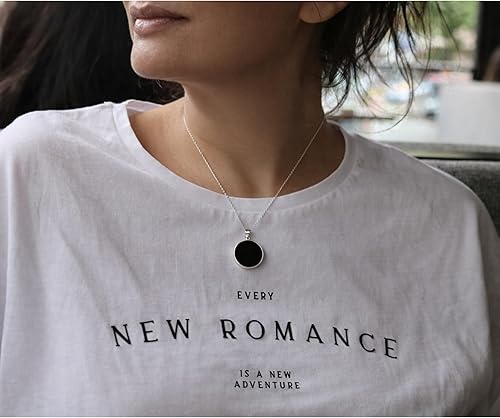 Miniatura 4 de Sterling Silver 925 Black Onyx Flat Round Handmade Pendant Necklace for Women & Men - Unisex Black - 20mm / 0.82 inch,Black - 25mm / 1
