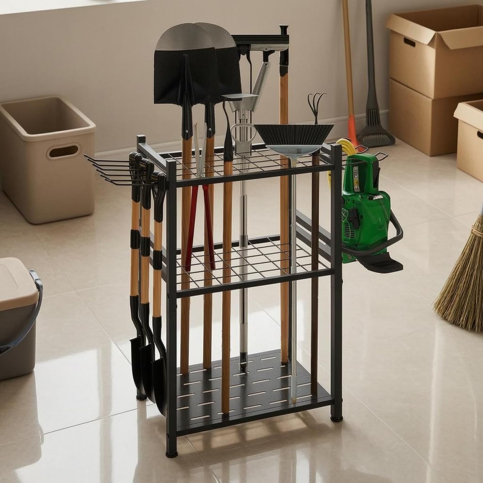 Colcolo Organizzatore Esterno Portattrezzi da Giardino Scaffale Ripiano Portaoggetti con Supporti Laterali in Acciaio al Carbonio Alloggiamenti Salvaspazio