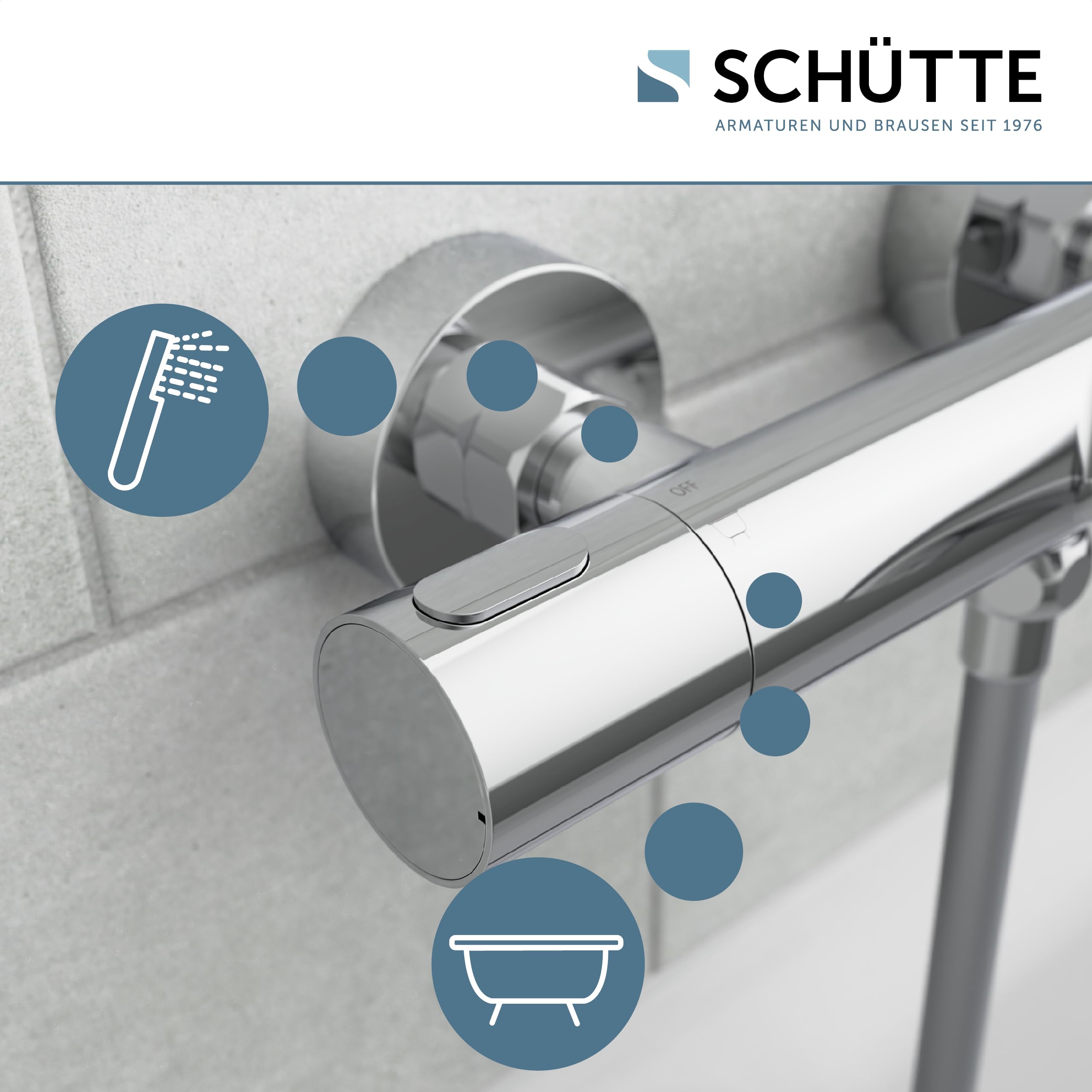 Schütte 33190 Los Angeles - Grifo de bañera con termostato, termostato con protección antiquemaduras a 38 ℃, cromado