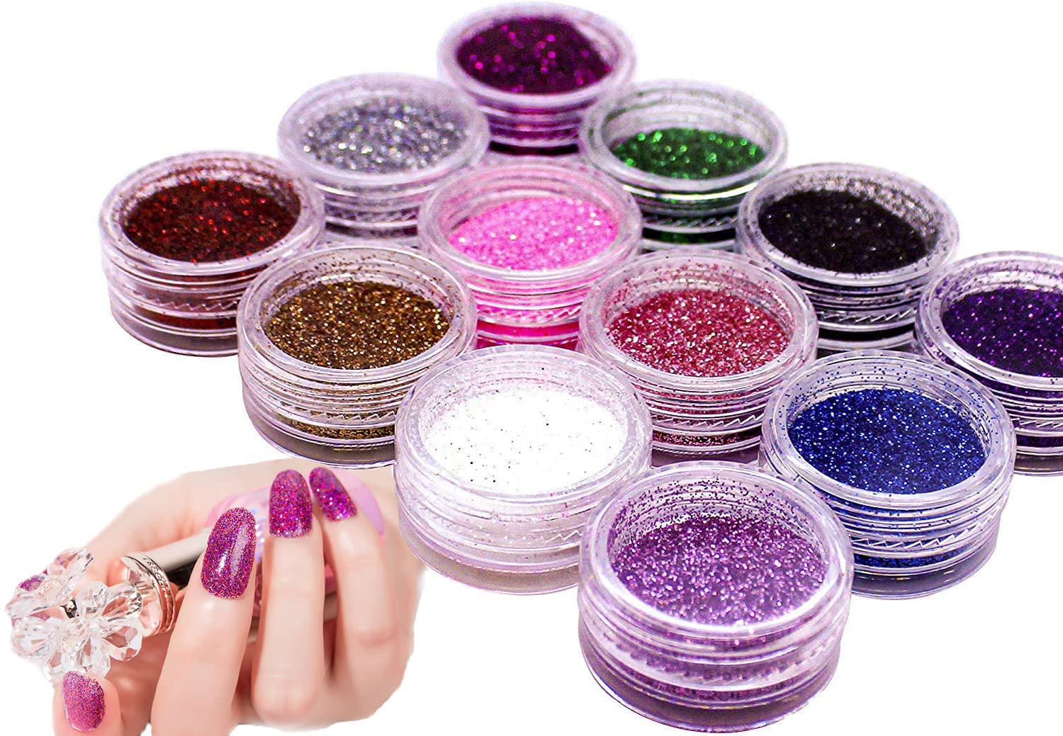 12 Colors Fine Glitter Set for Resin, Arts and Crafts, Festival Makeup, Cosmetic Chunky Glitter for Body, Nail, Face, Hair, Eyeshadow, Lip Gloss Making