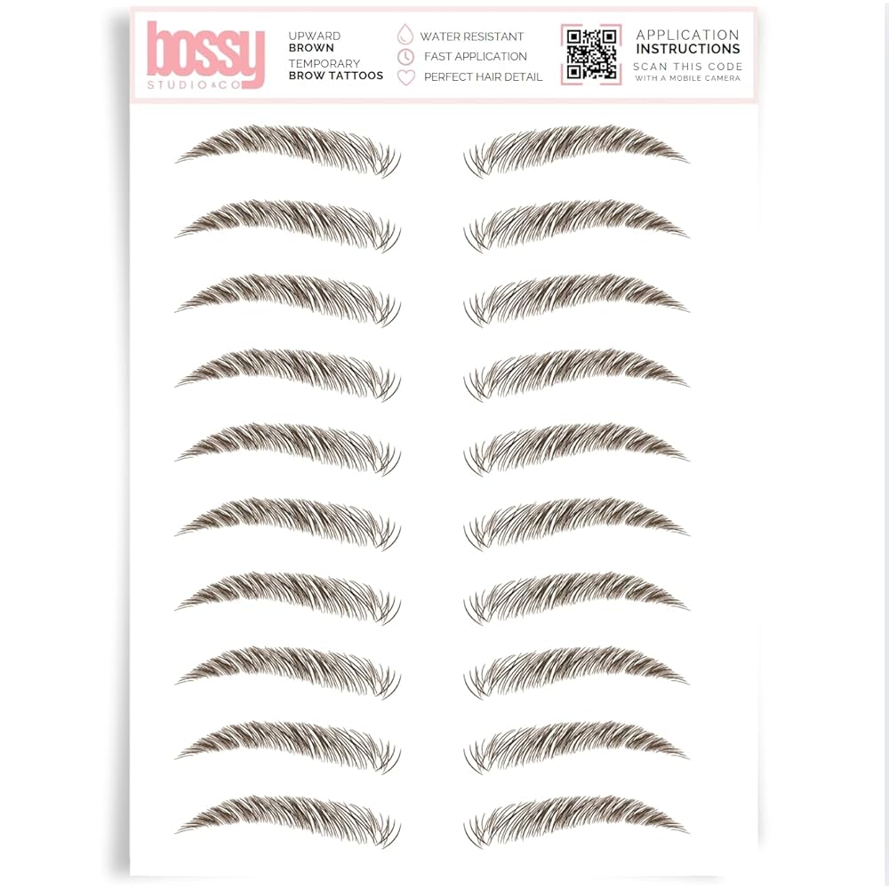 Brows by Bossy Studio & Co Temporary Eyebrow Tattoos Waterproof Eyebrow Stickers, False Tattoos Hair Like Peel Off Instant Transfer Brow upward brown