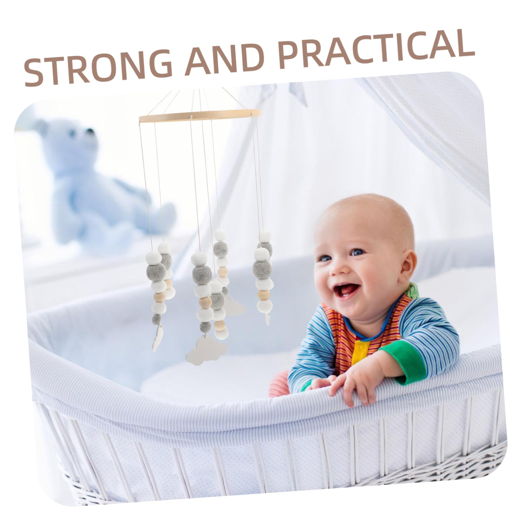 KOMBIUDA Bassinet Mobile Crib Mobile for Girls Decor Ball and Wooden Bead Sleep Soothing