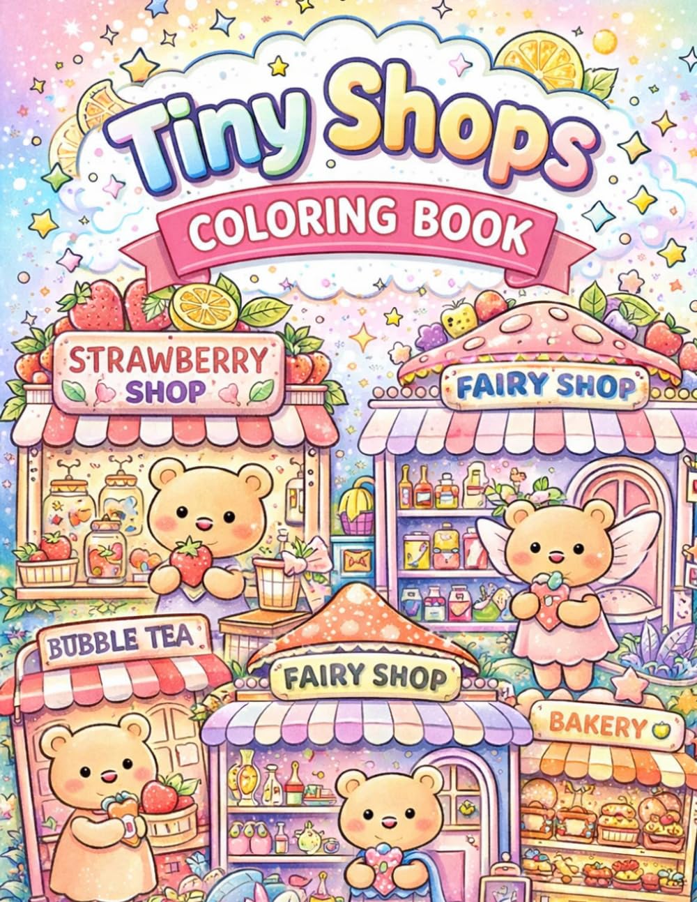 Cute Kawaii Tiny Shops Coloring Book for Kids: Adorable Stores, Cute Animals and Cozy Scenes for Girls Ages 4-8 (Kawaii Coloring Collection)