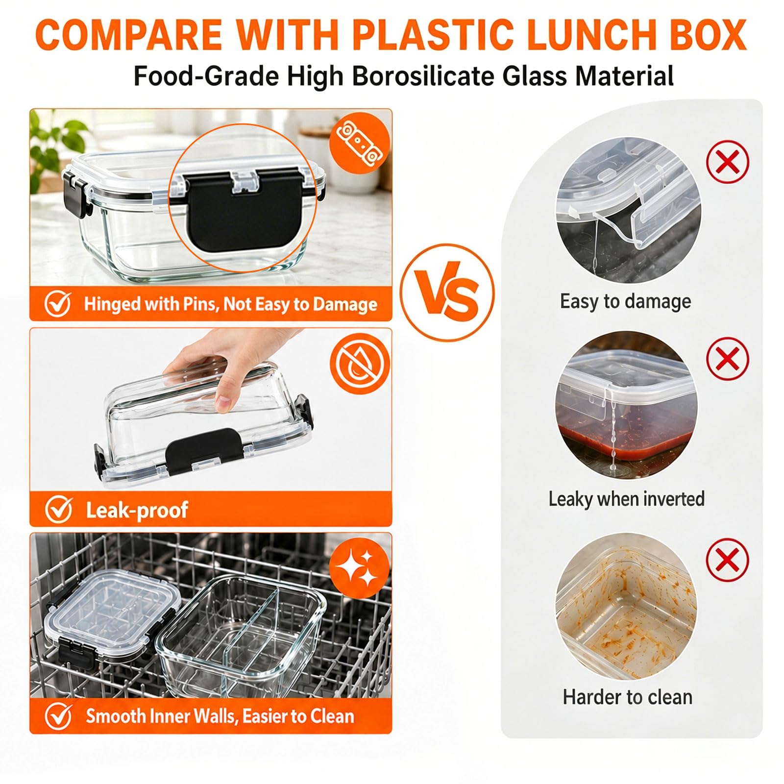 Paquete de 3 recipientes de vidrio para preparación de comidas con tapas, recipientes de control de porciones de 8 onzas para bariátricos, recipientes de vidrio reutilizables con dos