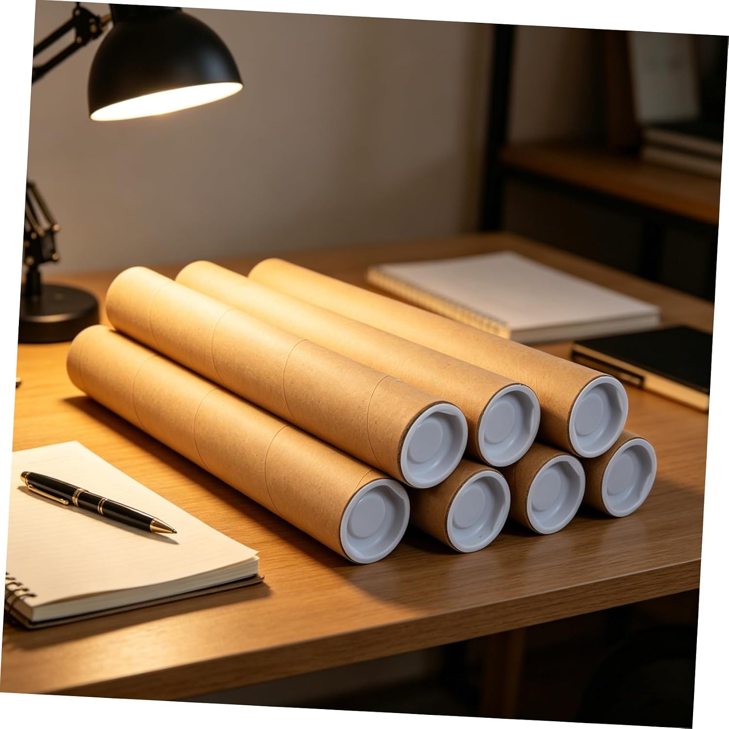 Unomor 12pcs Kraft Mailing Tubes with End Caps, Protective Lightweight Cardboard Poster Tubes for Shipping and Transporting Blueprints and Documents