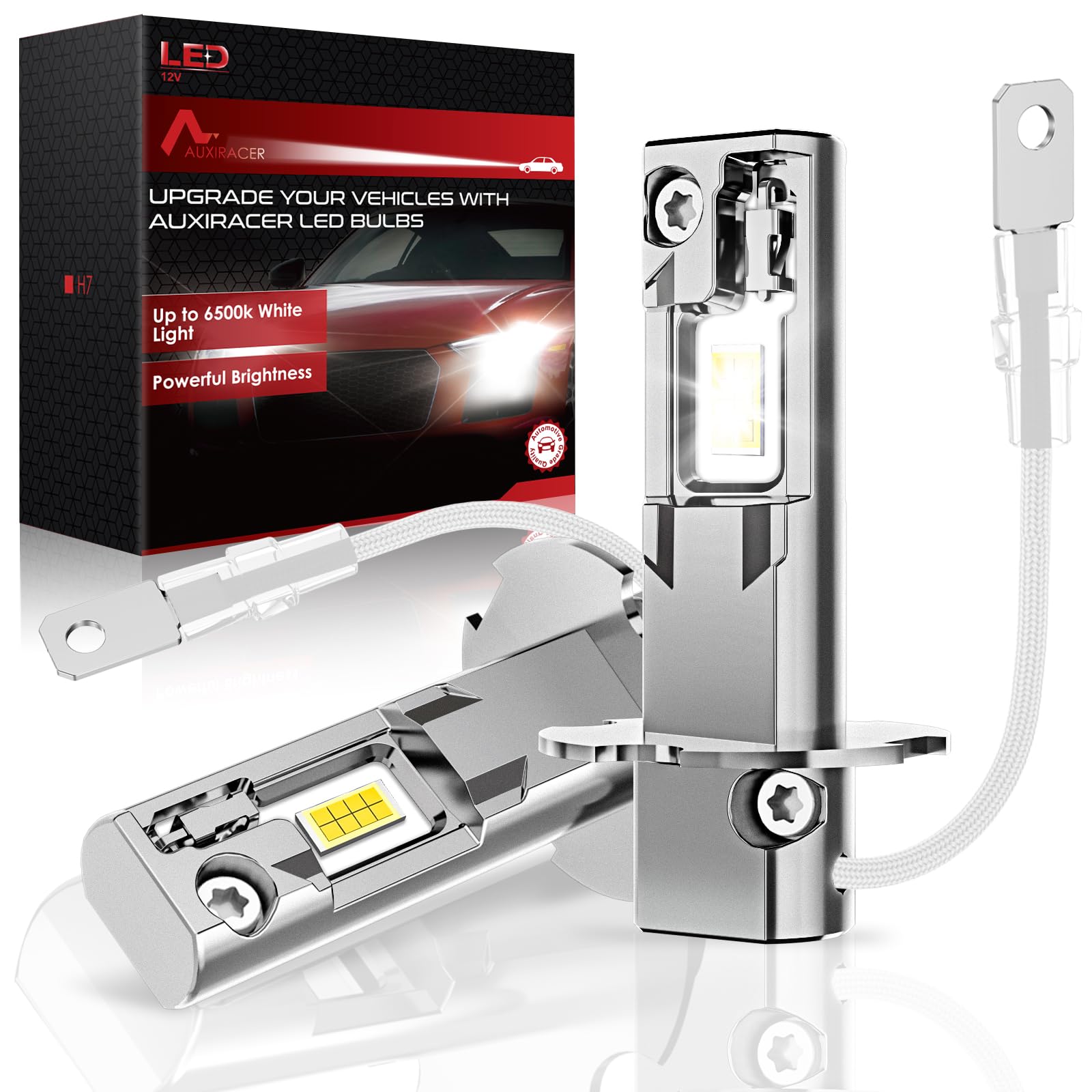 AUXIRACER H3 LED Lampadine, 32000LM 6500K Bianco Freddo 120W, 2026 Dimensione Mini 1:1 Lampadine H3 LED per Fari con Ventola di Raffreddamento per Auto o Moto, 2pezzi