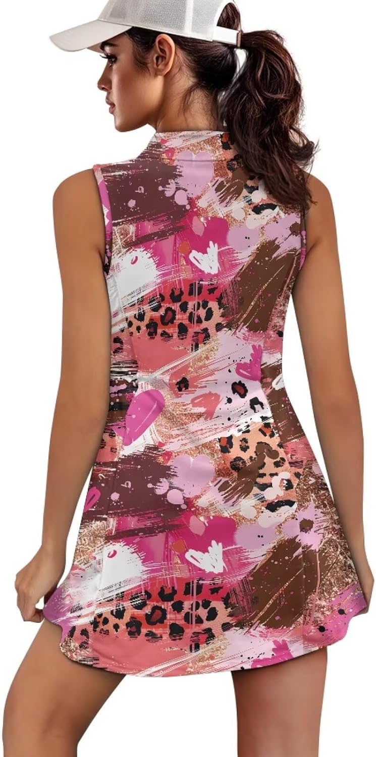 2pcs Womens Golf Tennis Dress Built in Shorts with Pocket Athletic Sleeveless Golf Outfits XS-2XL