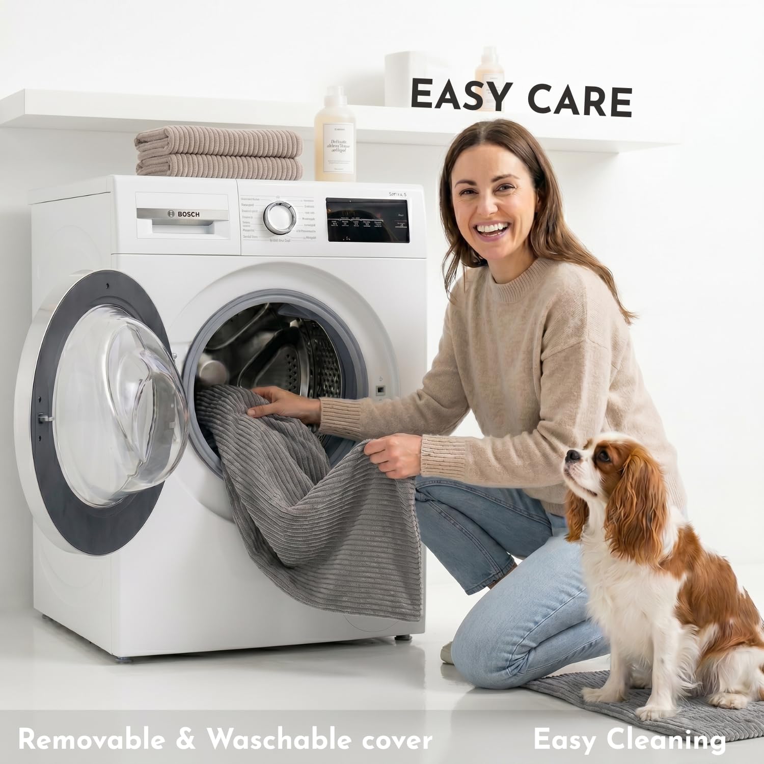4L Textil ZOE Cojín para Perros Mullido de Pana, con Funda y Cremallera, Cómodo y Lavable (100x80 cm, Verde(Rayas)) | 100 x 80 cm | verde | funda extraíble | con cremallera | lavable a máquina