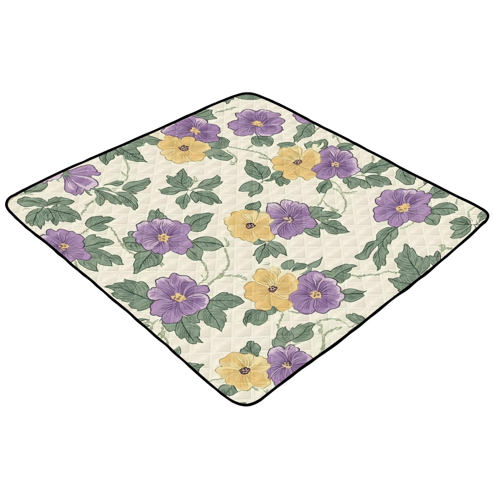 BOESI Doodle Colorful Flower Pattern Baby Play Mat, 50“ X 50” Washable Folding Crawling Mat, Baby Floor Mat, Soft, Thick, Non-Slip