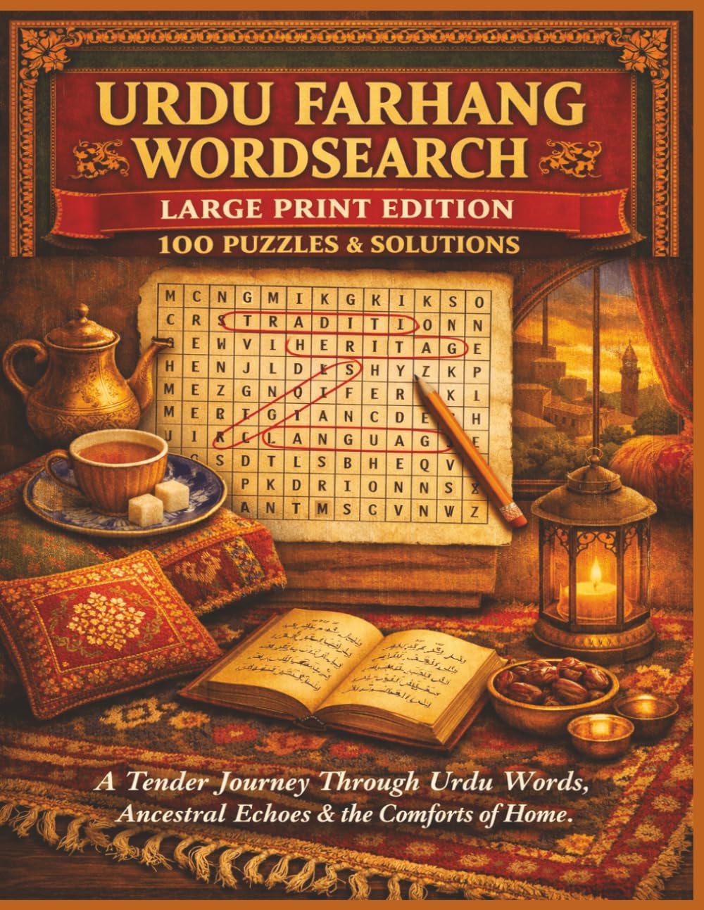 URDU FARHANG WORDSEARCH LARGE PRINT EDITION 100 PUZZLES & SOLUTIONS: A Tender Journey Through Urdu Words, Ancestral Echoes & the Comforts of Home (Rohim's Pakistani Puzzlers)