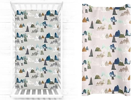 Sábana para cuna y cambiador, ropa de cama de guardería de montaña, sábanas de montaña para colchón de bebé