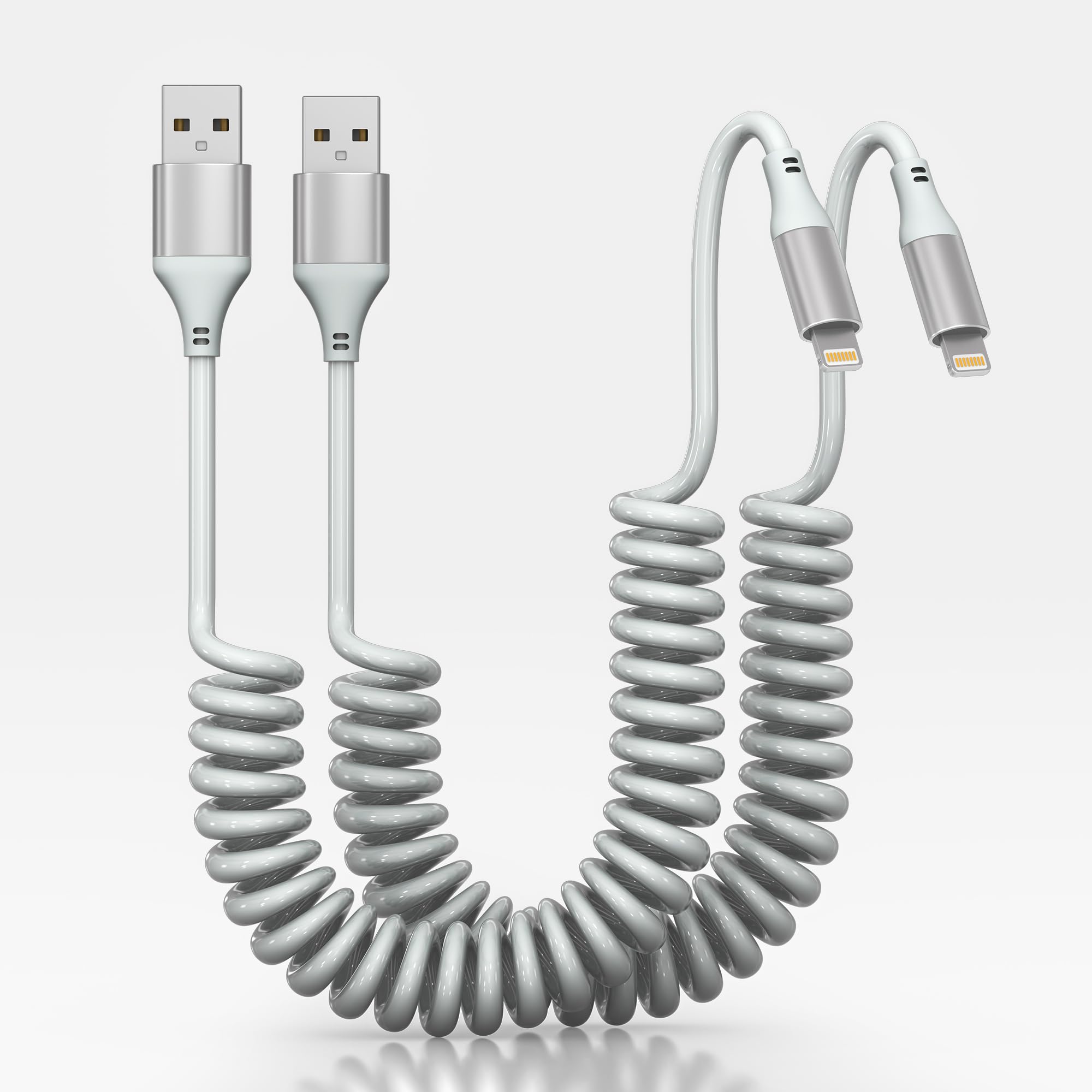 2 Pack Coiled Cable Apple Carplay Lightning Cable [MFi & Fast Charge& Data Sync & 6.5FT] Coiled Lightning Cable for iPhone 14/13/12/X/iPad/Pod