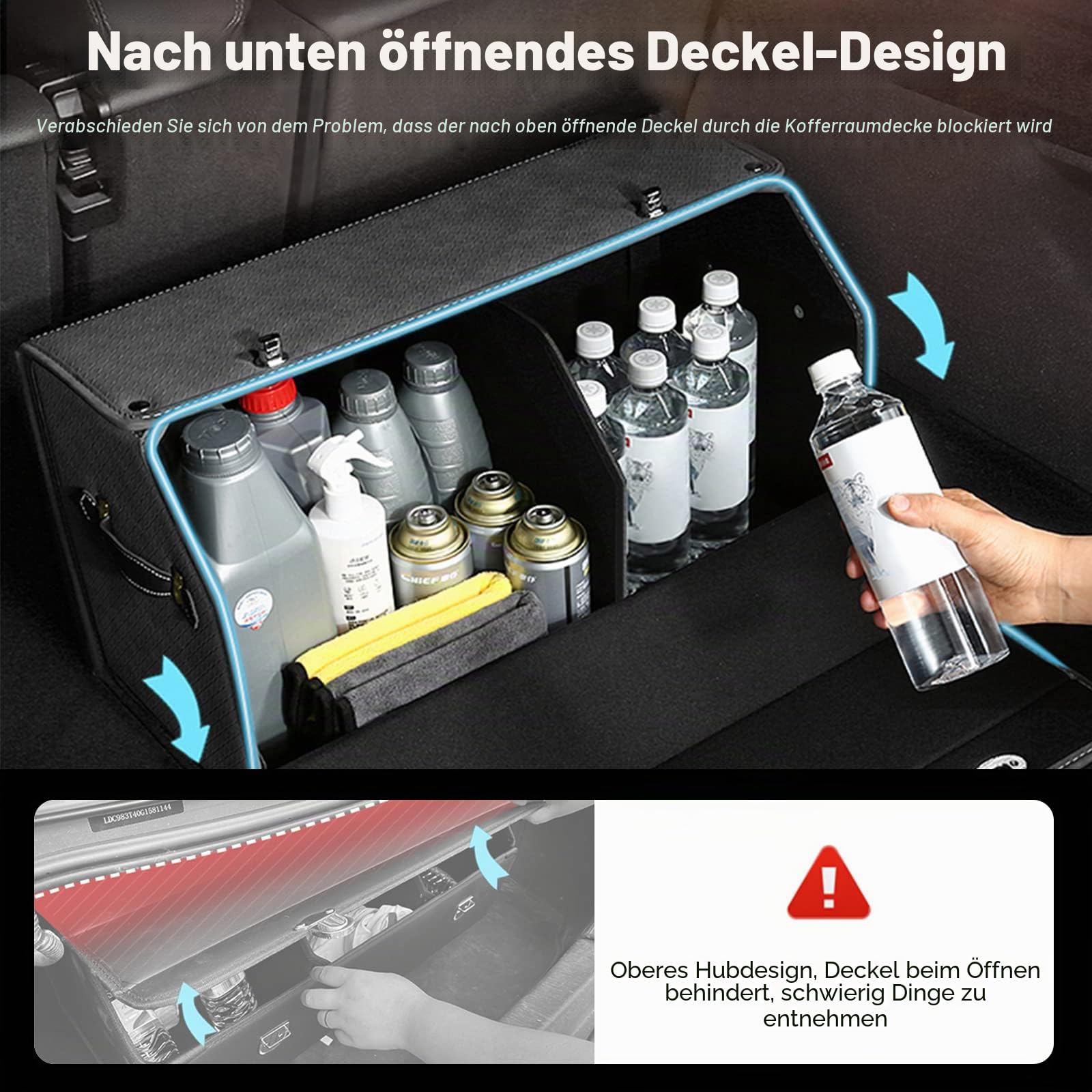 Ergocar Kofferraum Organizer, Faux Gewebtes Wildleder Autotasche Auto Kofferraum Box, Zusammenklappbarer Aufbewahrungsbox mit Griff, Wasserfeste Langlebig, Rutschfester Boden, 180° Öffnung
