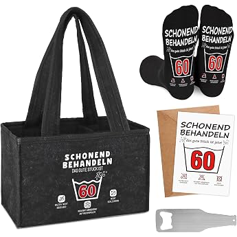 WenmthG 60 Geburtstag Geschenk M nnerhandtasche Bier Filz mit Flaschen ffner und Lustige Socken und Gru karten f r Mann Frauen Bier Geschenke M nner Biertr ger Flaschentasche f r 6 Flaschen