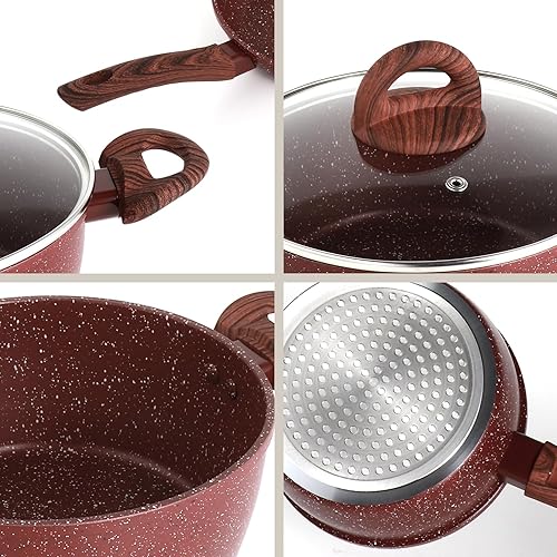 Miniatura 7 de Juego de ollas y sartenes antiadherentes, juegos de utensilios de cocina de 5 piezas con mango que se mantiene fresco, olla de sopa de revestimiento