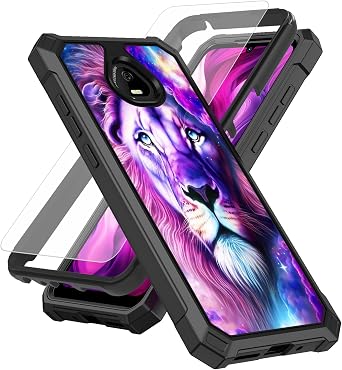 for Schok Volt SV67Q Phone Case with Screen Protector Tempered Glass,Slim TPU Rugged Corners Drop Protection Bumper Cover for Men Women-Purple Lion in Galaxy