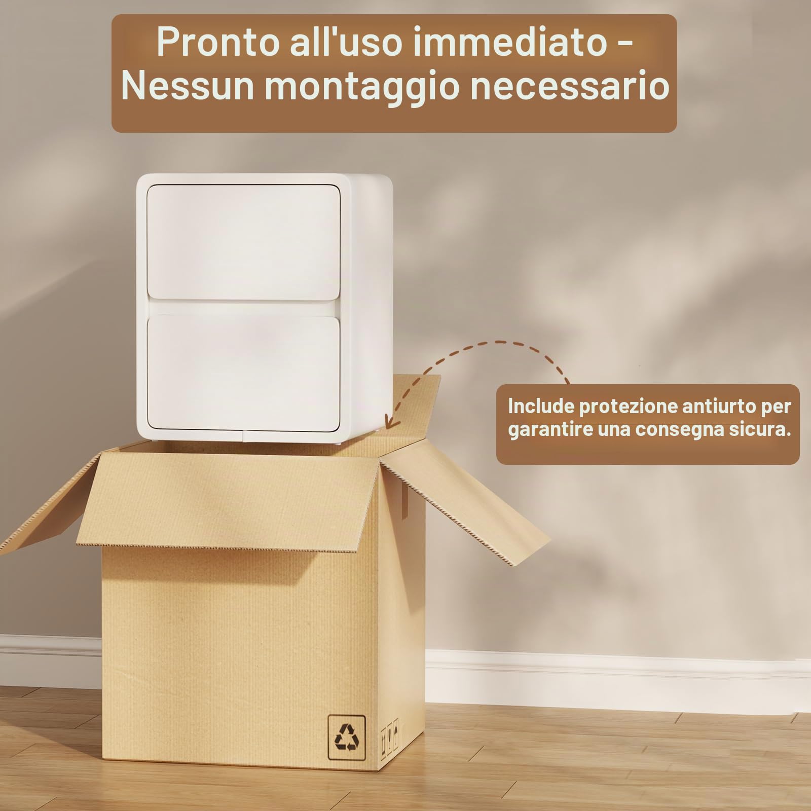 AQIMUELE Comodino Stretto, Tavolino con 2 cassetti, senza installazione, superficie in pelle, Comodino per camera da letto e soggiorno, larghezza 40 cm (Bianco)