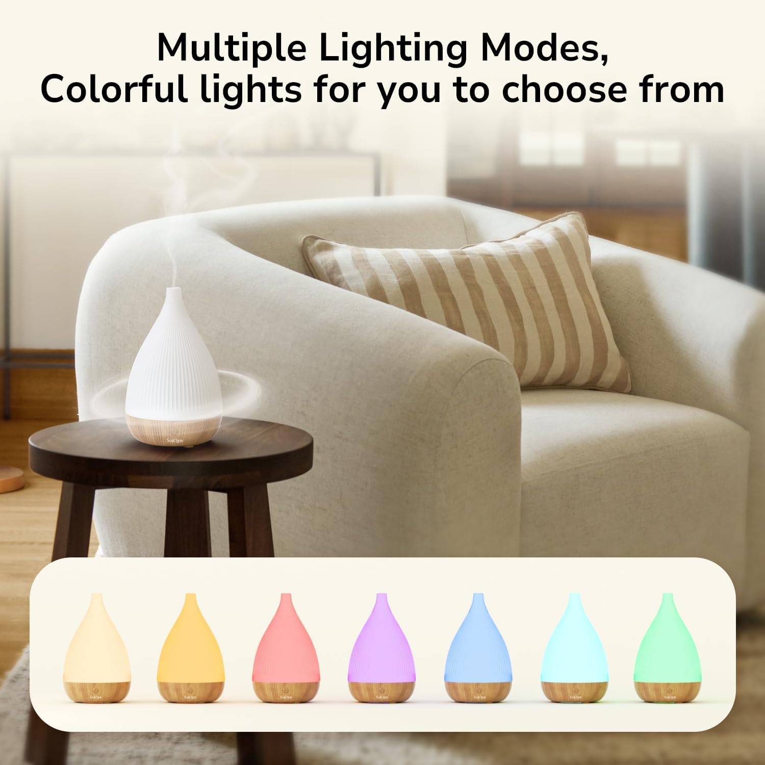 Ultrasonic Essential Oil Diffuser, Home Fragrance Aroma Diffuser with Auto Shut-Off, 8-Color Night Light & Ultra-Quiet Operation, BPA-Free Portable Aromatherapy Humidifier for Home (Light) - Image 2