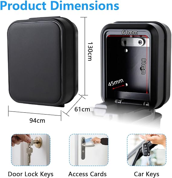 Smart Key Lock Box with TTLock APP Control – IP65 Weatherproof Lockbox Bluetooth & Passcode Entry, Key Safe Wall Mounted for Home Office Realtor