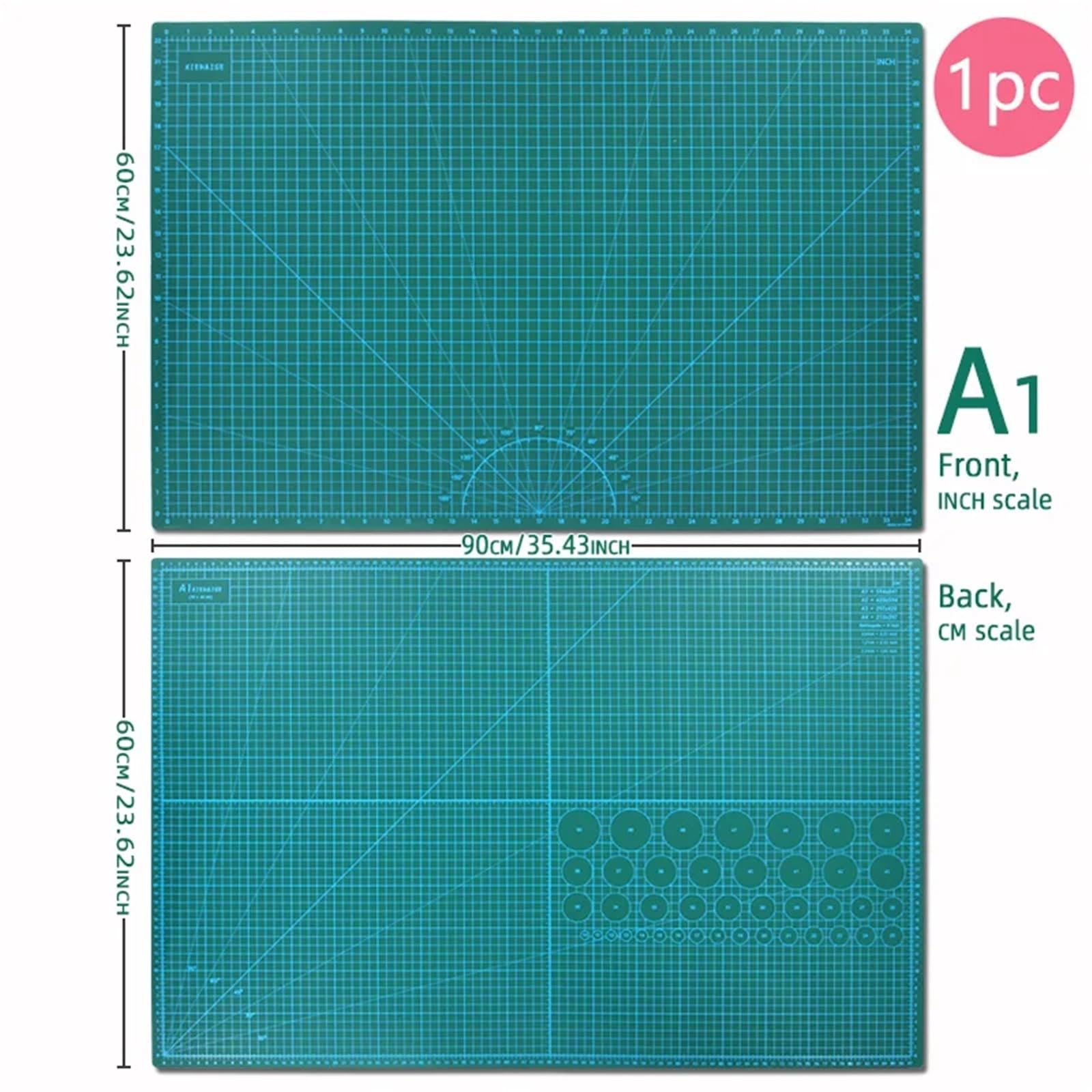 Tapete de corte A1 de doble color Heigl, 35,43'' x 23,62'', almohadilla de papel autocurativa multiusos de PVC de doble cara(Green green)