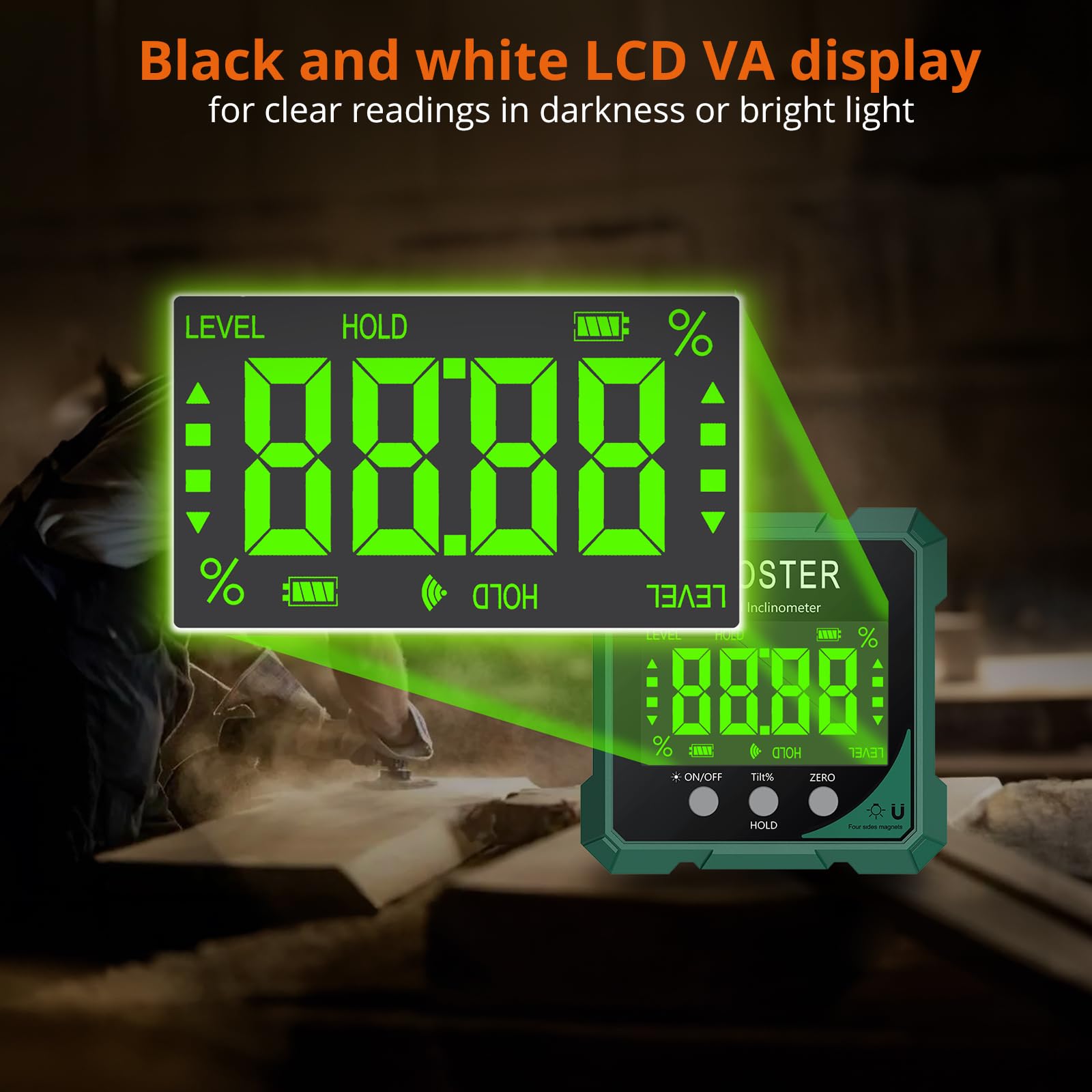 Proster Digitaler Laser- Neigungsmesser Winkelmesser Digital Wasserwaage Laser Winkelmesser - Präzise Magnetisch Wiederaufladbar LCD Display Messgerät für Bau Holz Tischler Werkstatt Profi