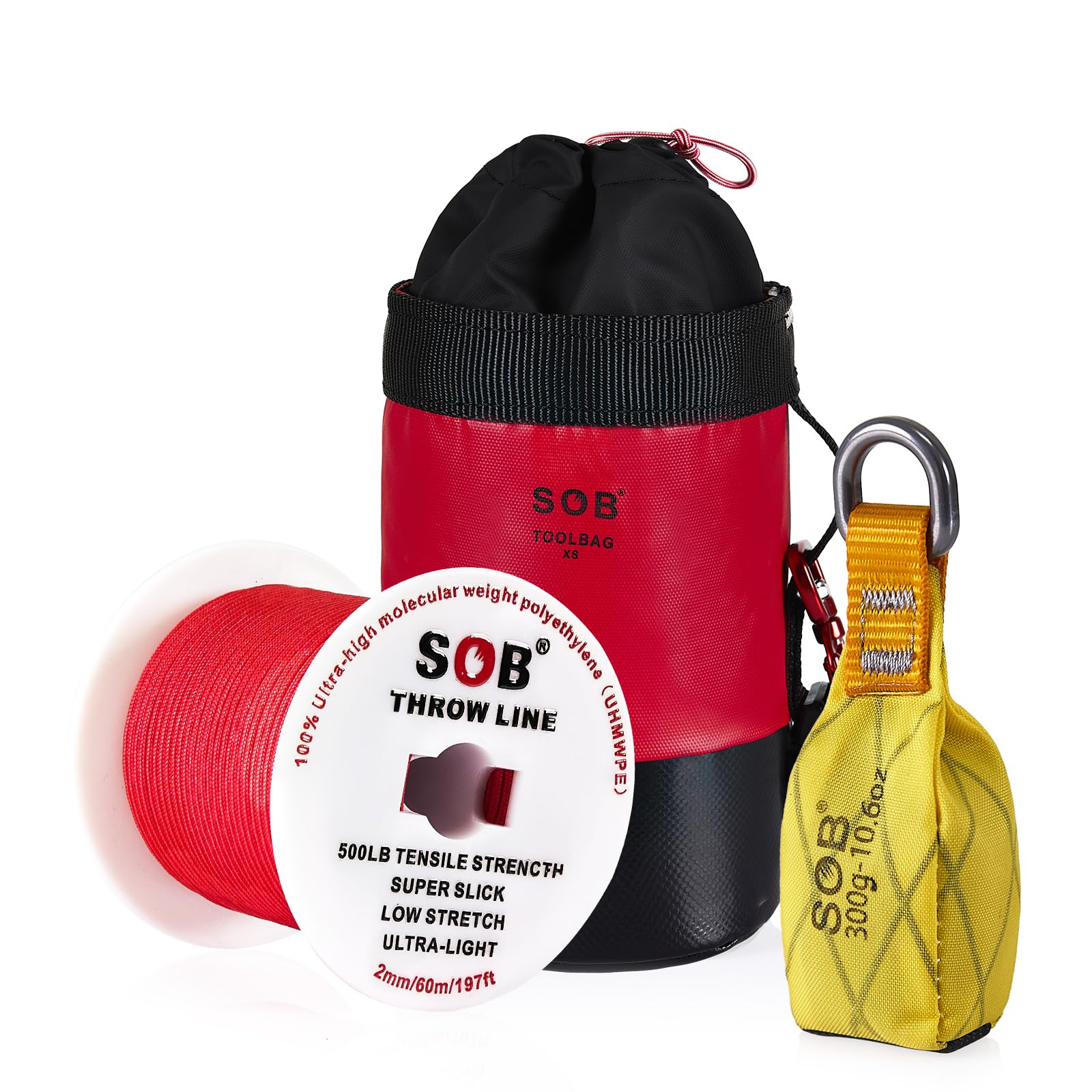 SOB Arborist Kit Cordino da Lancio 60m con Corda Slick, Peso da Lancio e Borsa Riflettente - Ideale per Taglio Alberi, Campeggio, Potatura, Altalene e Attrezzature Forestali
