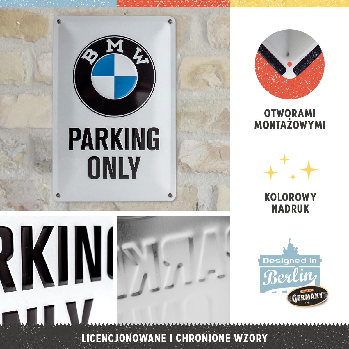 Nostalgic-Art Retro tabliczka z blachy, 20 x 30 cm, BMW – Parking Only White – Pomysł na prezent dla miłośników BMW, Official License Product (OLP), z metalu, Styl vintage