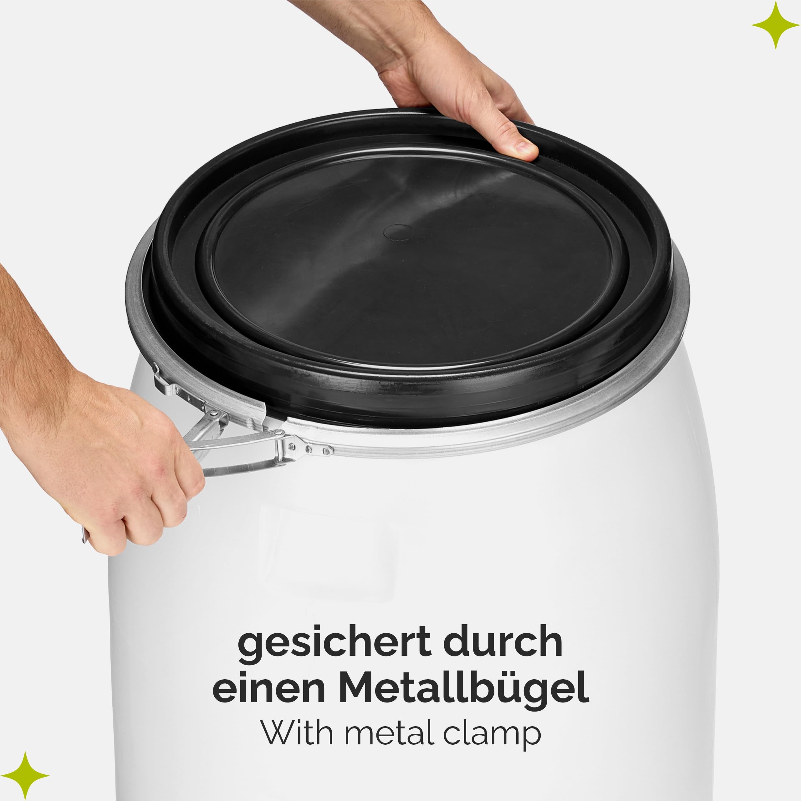 Garronda 220 Liter Regentonne mit Deckel mit Hahn Weithalsfass aus HDPE Regenfass für Garten Fass Regenwassertonne Futtertonne Wasserbehälter Universalfass Wasserfass Wassertank GD-0091 Weiß