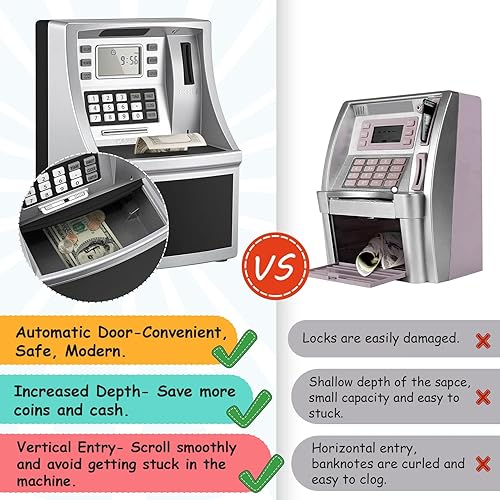 Miniatura 4 de Alcancía para niños, caja de dinero de cajero automático de gran espacio con batería recargable, regalos de cumpleaños de Navidad, banco de juguetes