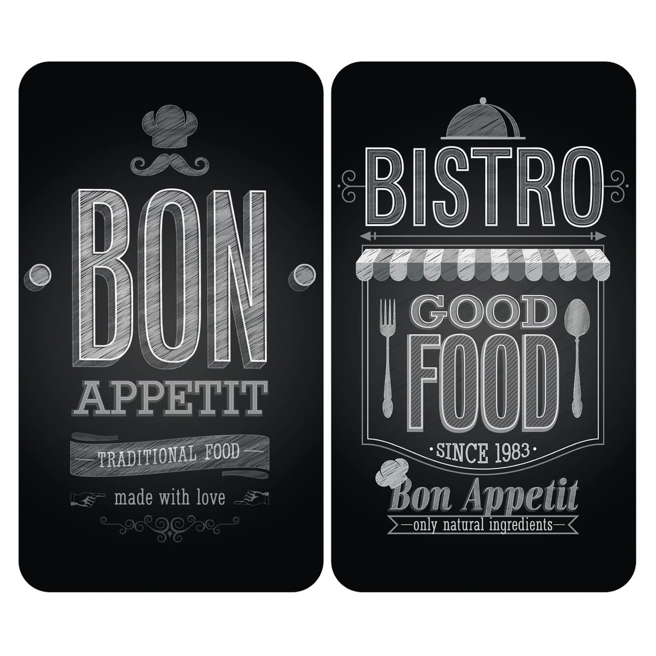 WENKO 2521483100 Universal cover plates Bon Appetit - set of 2, for all types of cookers, Tempered glass, 30 x 52 cm, Multicoloured