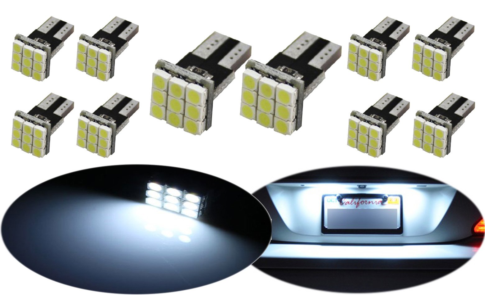 Modit T10 Board 9-SMD LED Wedge Bulbs W5W 194 168 2825, Replacement For Signal Lights, Trunk Lights, Dashboard Lights, Parking Lights, Xenon White (10 Pieces)