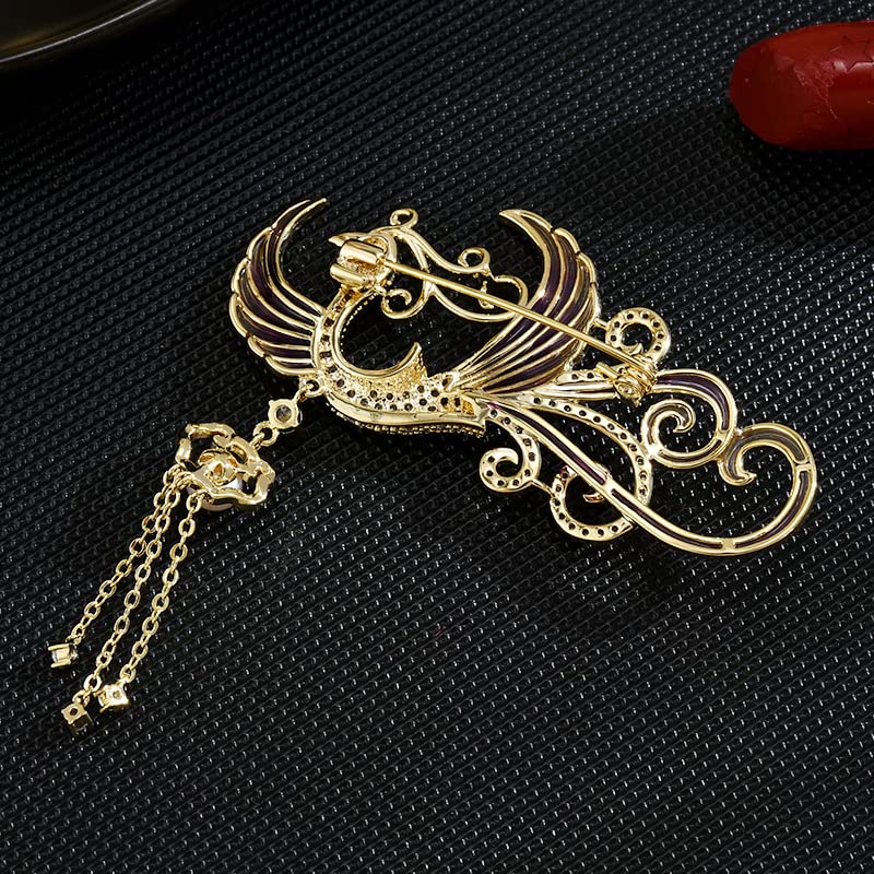 Image of Exquisite 14K Gold Phoenix Brooch for Women, Inlaid with Moissanite and Premium Gemstones, Ideal Luxury Gift for Holidays and Special Occasions