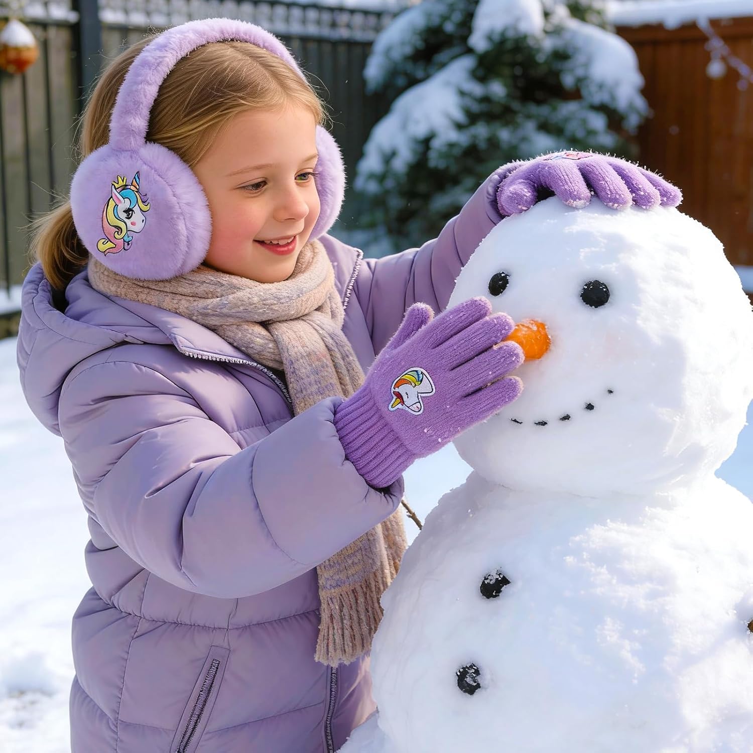 Kids Animal Earmuffs and Gloves Set Cute Ear Muffs Winter Plush Ear Warmer for Boys Girls Age 7-14 - Image 2