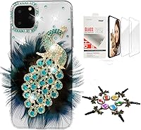 Vista 4 de STENES Sparkle - Carcasa para iPhone 12 (2 unidades), diseño de hojas de leopardo y brillantes, color champán