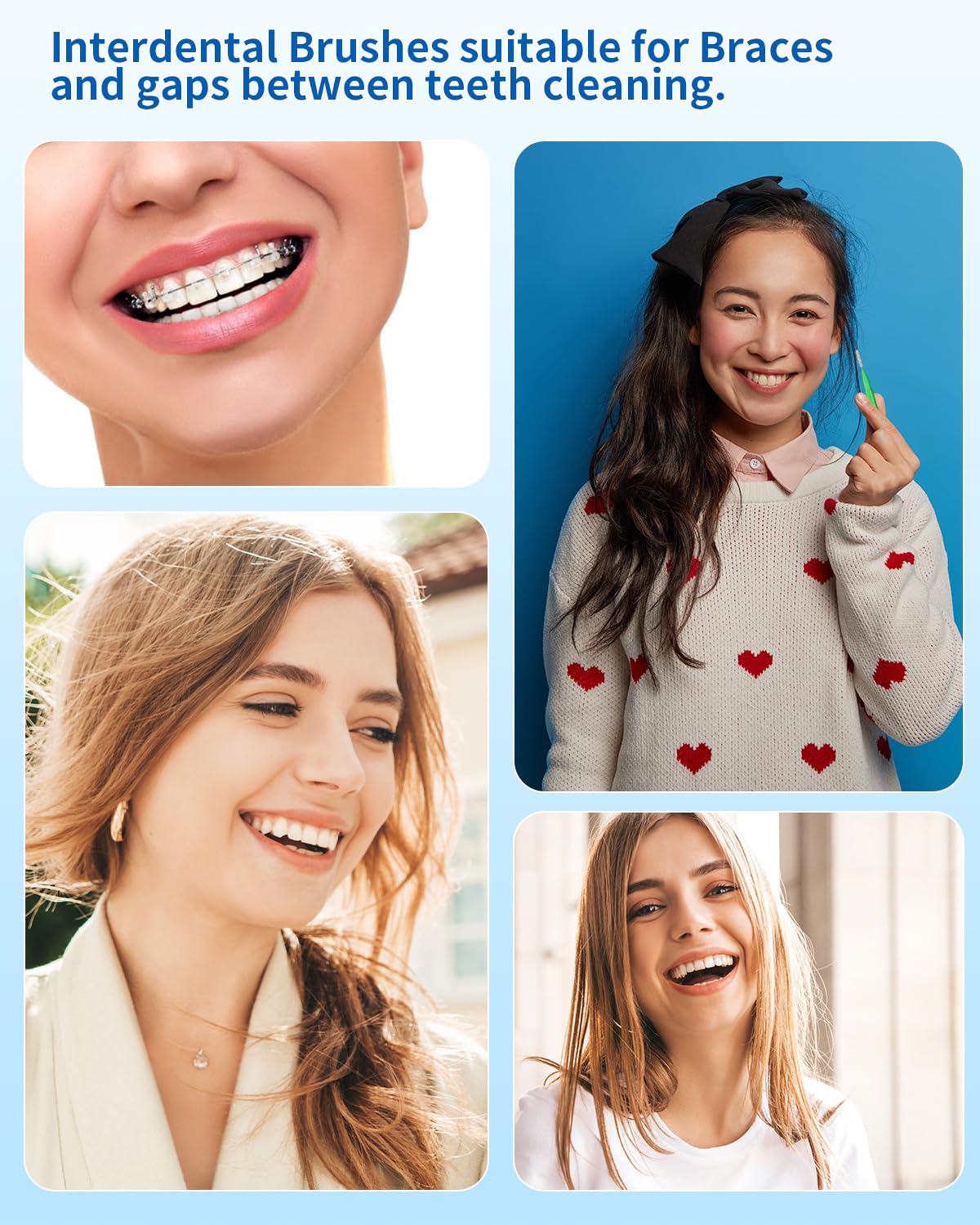 Cepillo interdental, 80 unidades de cepillos entre los dientes, palillos de dientes, hilo dental dental, higiene dental, herramientas de limpieza de dientes, cabezal de hilo dental (4 colores,