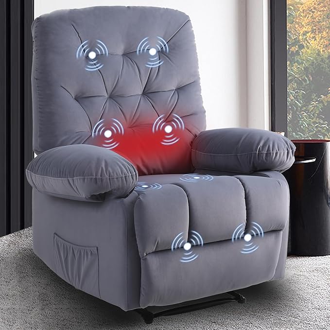 Comermax Massage Recliner Chairs with Heat Tufted Fabric