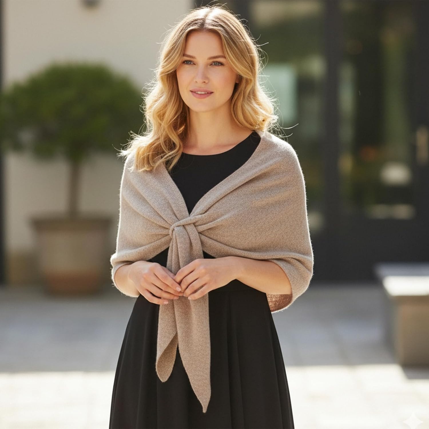 Honganda Fashion Women's Pashmina Shawl Wraps, Solid Color Knitted Shawls Scarf Poncho Cardigan Cape Sweaters - Image 6