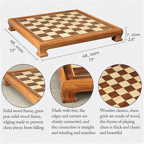 Miniatura 2 de LICHSY Tablero de ajedrez de madera maciza de 19 pulgadas, mesa de ajedrez, mesa de ajedrez, mesa de ajedrez, sin piezas de ajedrez, juego de mesa