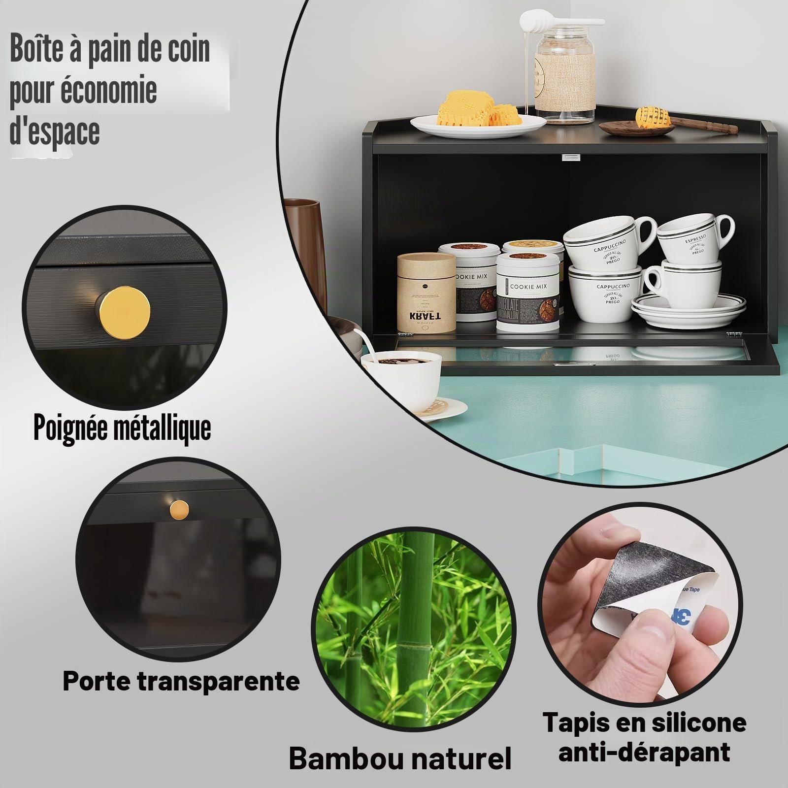 VEDECASA Boîte à pain d'angle en bambou pour la cuisine Grand bac à pain avec porte en acrylique Économisez de l'espace dans la cuisine avec ce bac à pain de style vintage pour le pain fait maison