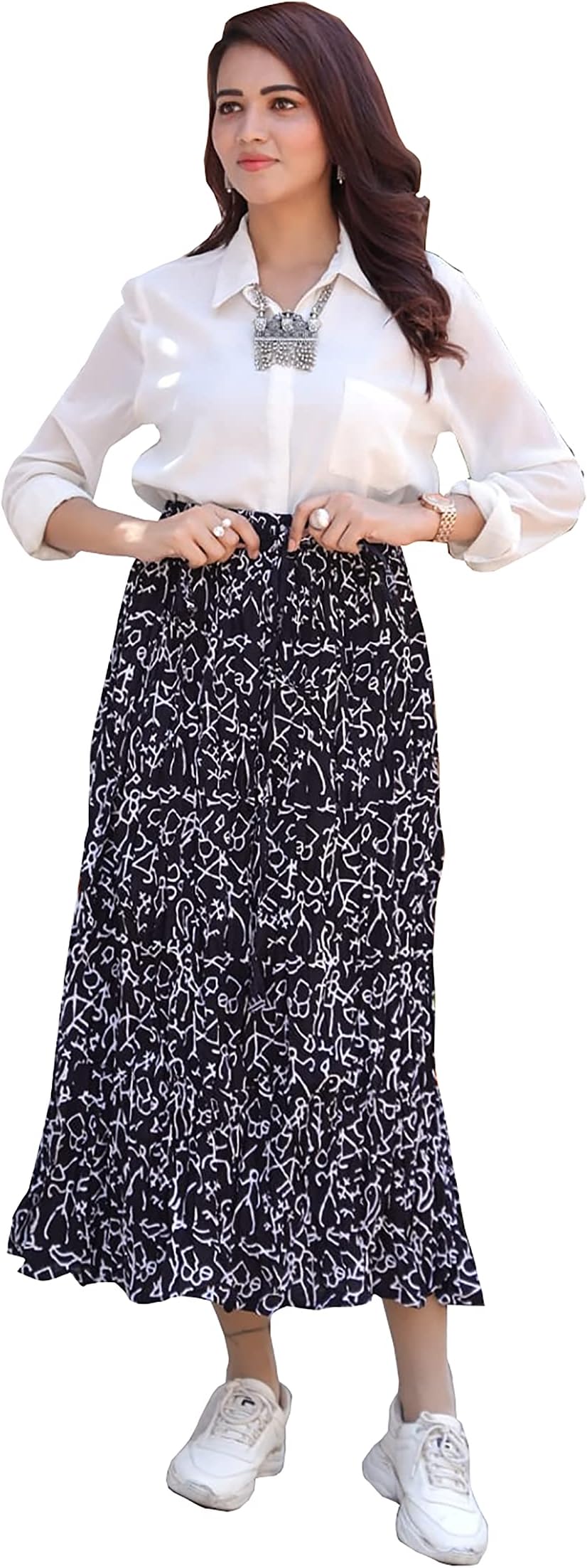 Niyabagafashions Printed Cotton Women Wear Long Skirt - NYFS 0218 - (Black)