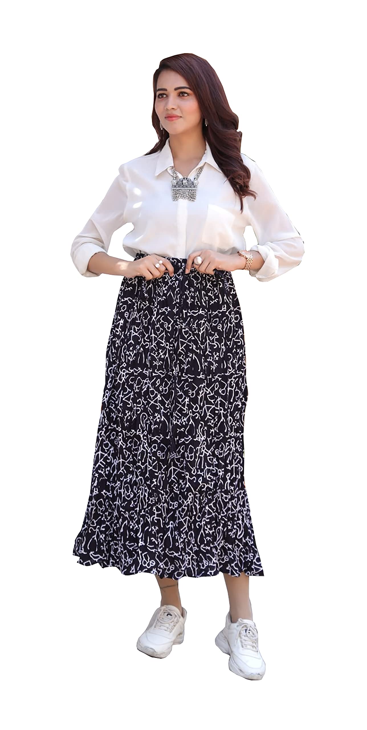 Niyabagafashions Printed Cotton Women Wear Long Skirt - NYFS 0218 - (Black)