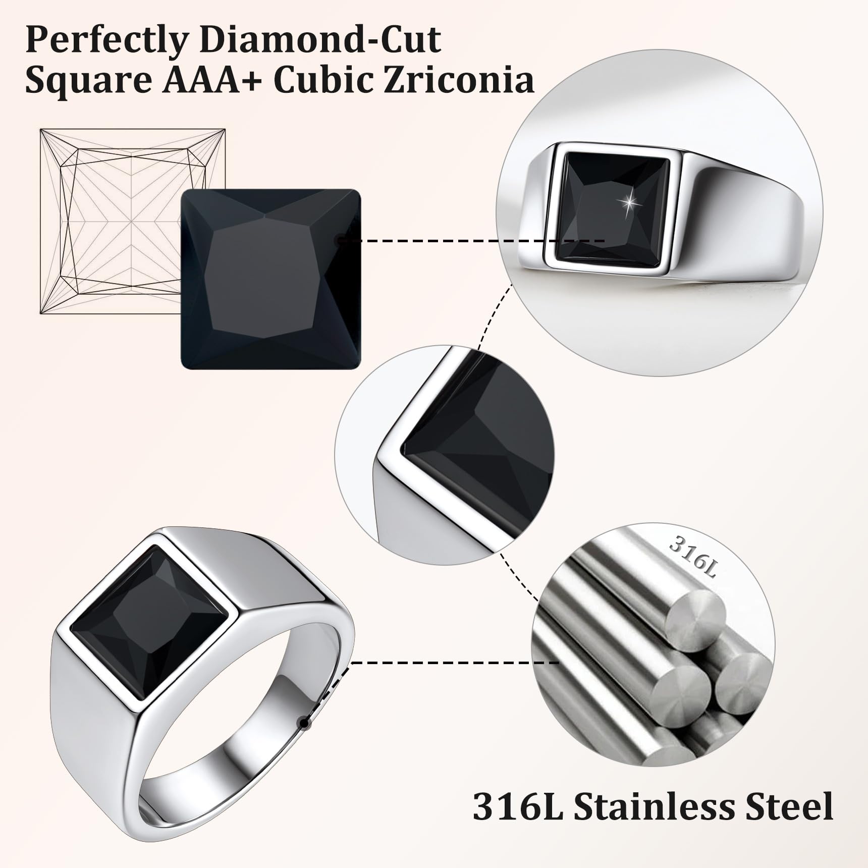 Bestyle Anello Acciaio Uomo Donna, Anello Uomo Argento/Nero/Oro con Misura IT 14.5-32.5, Anello Ragazzo Maschio con 8mm/15mm Pietra Nera/Zaffiro, Idee Regalo per Compleanno Anniversario