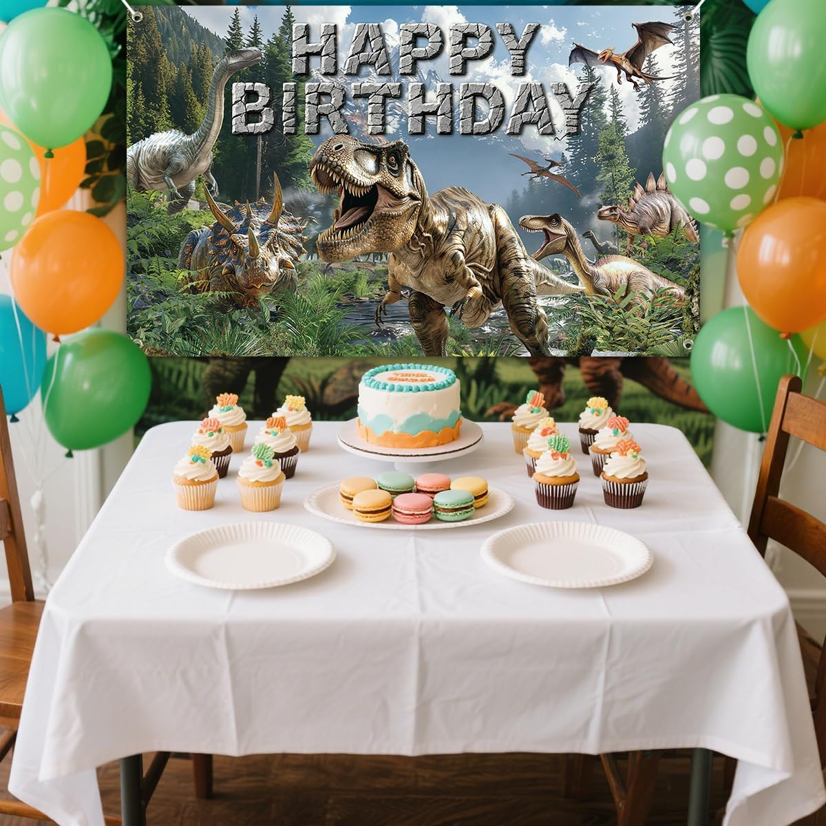 Dinosaur Birthday Backdrop Decorations Supplies 6 x 3.6 ft Dinosaur Backdrop for Boys Birthday Party Dino Theme Tropical Jungle Safari Decor, Dinosaur Photography Background