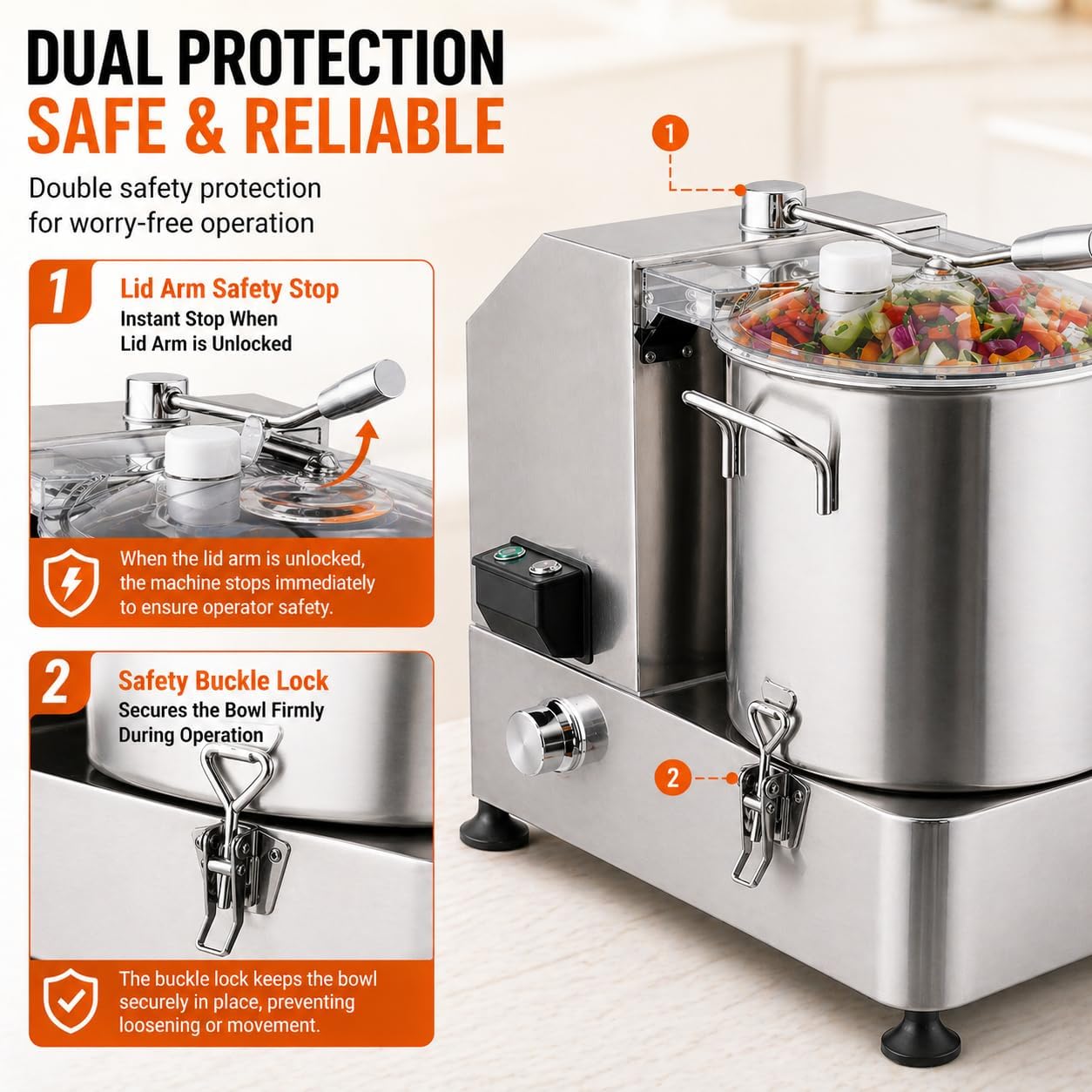 Hakka Commercial Food Processor, 2000W Electric Vegetable Cutter Heavy-Duty Veggie Chopper with Limitless Speed Control & Patented S/S Blade – 12L Capacity for Chopping Vegetable, Fruit, Bread & Meat