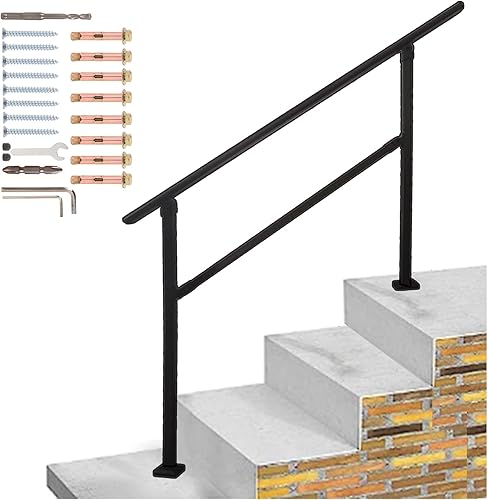 LFGUD Barandilla de escalera para exteriores se adapta de 3 a 4 escalones, pasamanos exteriores negros ajustables de 0 a 60 grados, hierro forjado