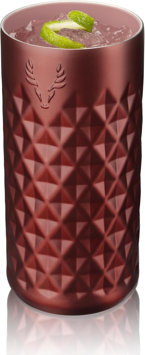Viski Paragon Stainless Steel Highball Tumbler Cup with Lid, Insulated Ceramic Lined Metal Cocktail Glass for Patio, Outdoor Party, Wedding Gifts, Drink Lover Gifts, 16 oz Set of 1, Vintage Rose - Image 7