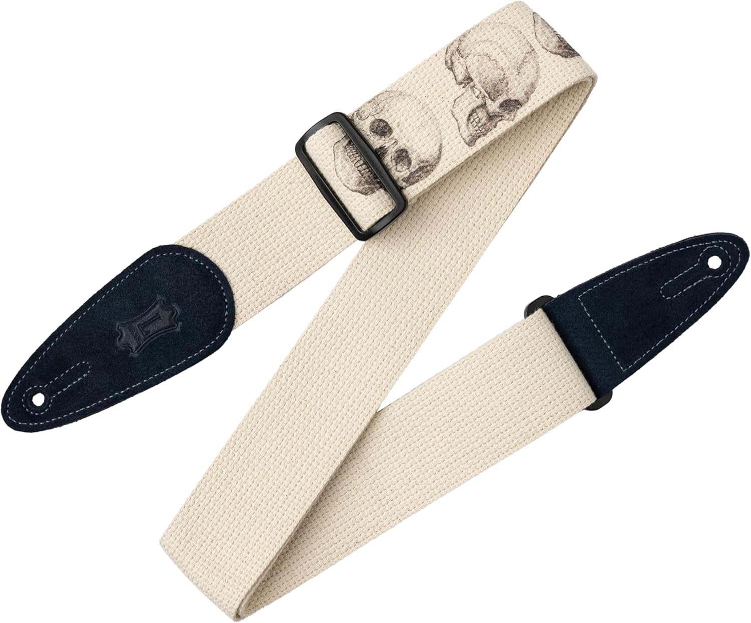 Levy's Leathers 2" Cotton Guitar Strap with Suede Ends and Tri-Glide Adjustment; Skull Motiff (MC8LCD-002)