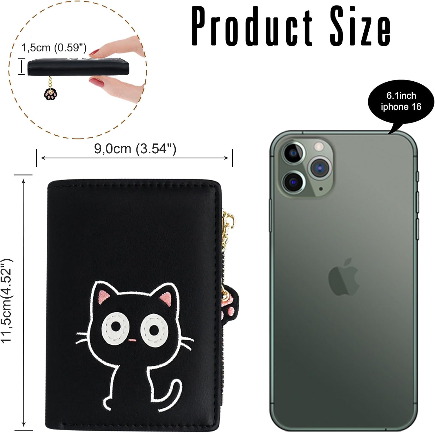 CONISY Cute Bifold Small RFID Wallet for Women,Suitable Teen Girls Ladies (Cat Black) image 4