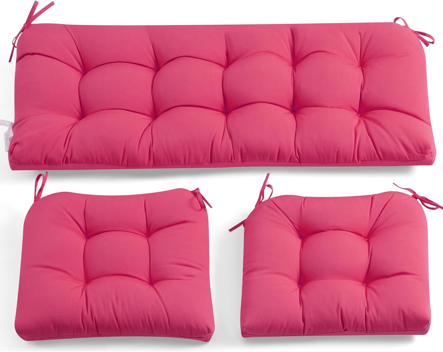 ADLIVWYD 3-Pieces Wicker Chair Cushion Set, 1 loveseat and 2 U-Shape, 44"x19" &19"x19" Tufted Outdoor Cushions for Indoor/Outdoor Patio Furniture (Pink)