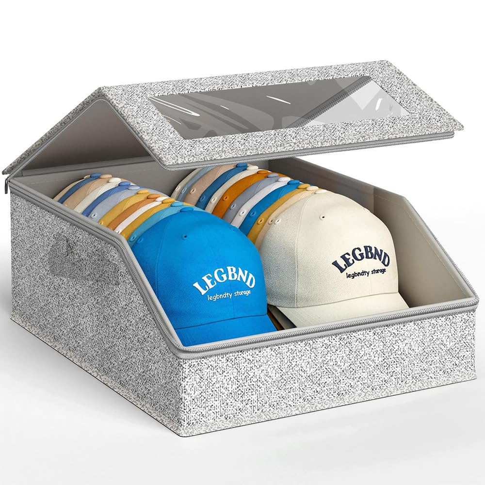 Boîtes de rangement pour casquettes gris empilables avec couvercle transparent pour 24 pièces